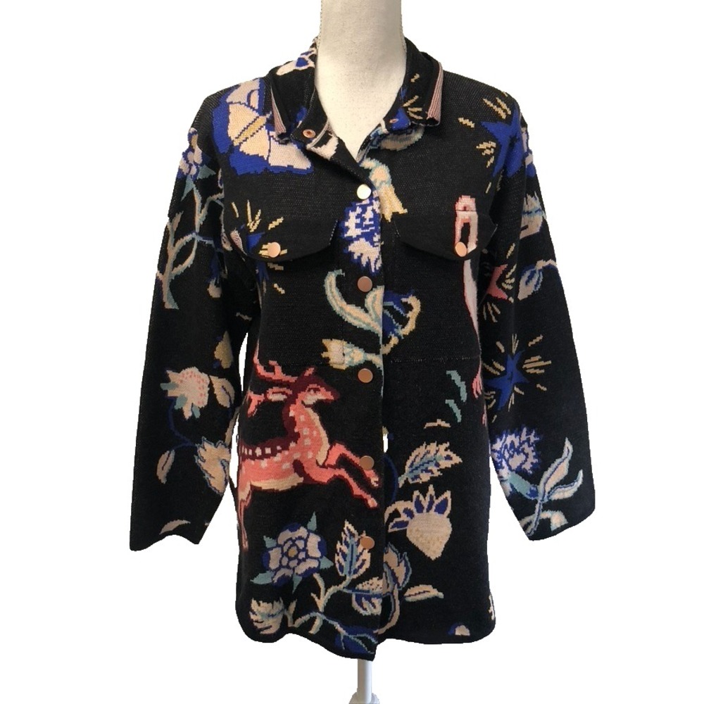 Anthropologie‎ Cardigan Sweater Jumper Womens Small Floral Oversize Artsy Button
